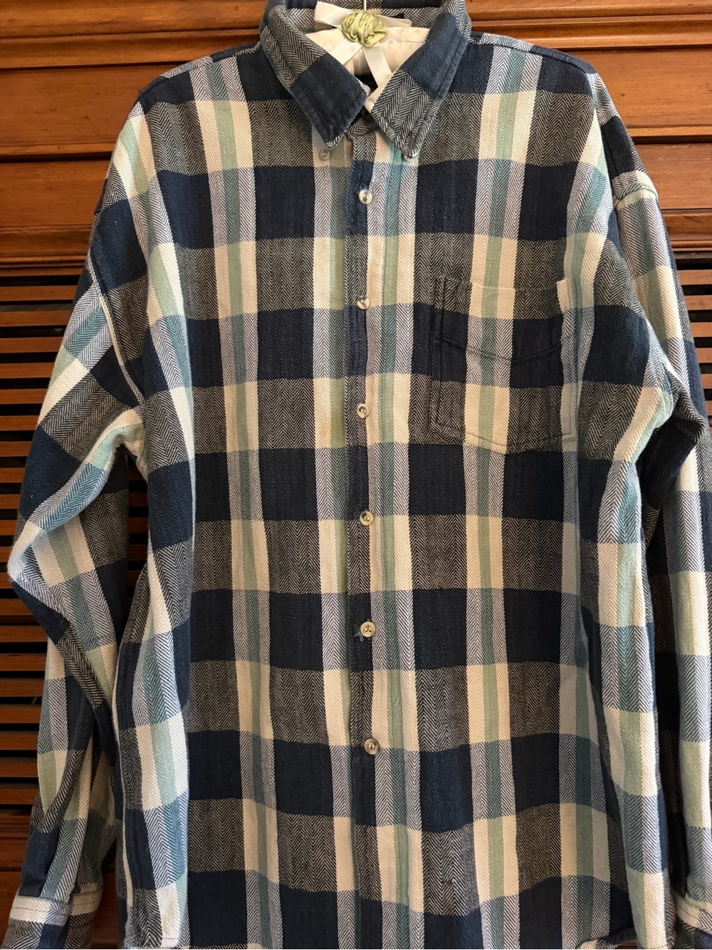 Men's Navy & Cream Plaid Button-Down Casual Shirt